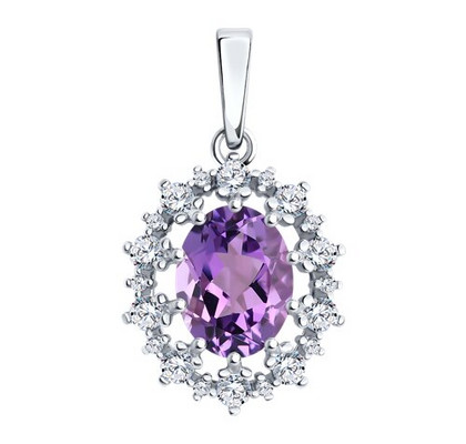 Pandantiv din argint cu ametist și zirconii