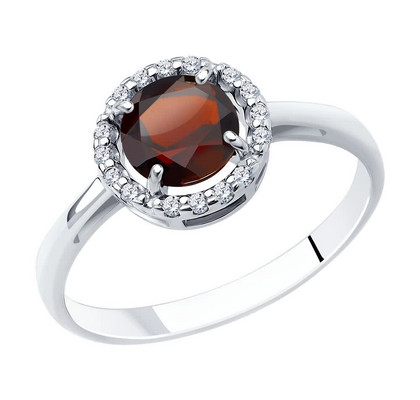 Inel din argint cu granat și zirconii