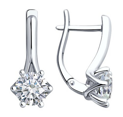 Серьги из белого золота с выращенными бриллиантами и рубинами