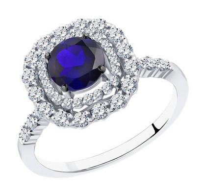 Inel din aur alb cu diamante și safir