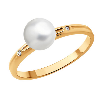 Inel din argint placat cu aur cu diamante și perle