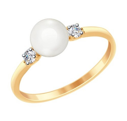 Inel din aur roșu cu perle și zirconiu cubic