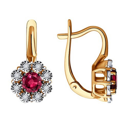 Cercei din aur roșu cu diamante și rubine
