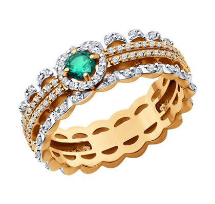 Inel din aur cu diamante și smarald