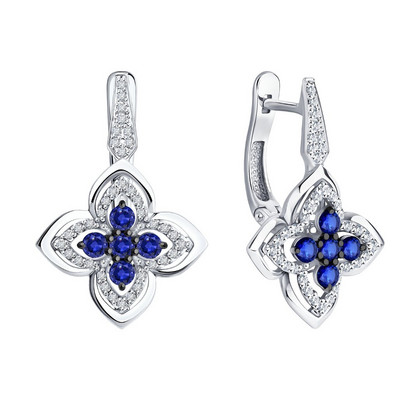 Cercei din aur alb cu diamante și safire