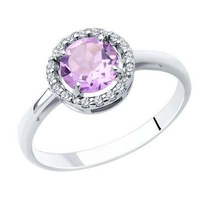 Inel din argint cu ametist și zirconiu cubic