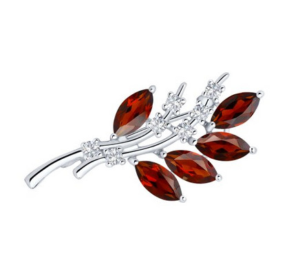 Brosca din argint cu granate și zirconii cubice