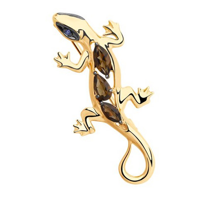 Brosca din argint cu cuarț fumuriu și zirconiu cubic