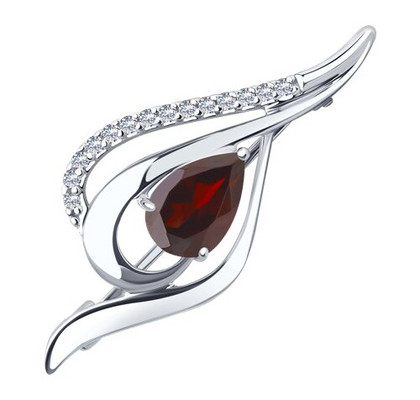 Brosca din argint cu granat și zirconii cubice