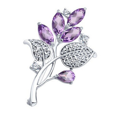 Brosca din argint cu ametiste și zirconii cubice