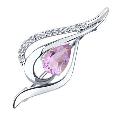 Brosca din argint cu ametist și zirconii cubice