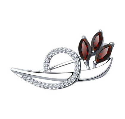 Brosca din argint cu granate și zirconii cubice