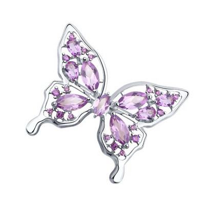 Brosca din argint cu ametiste și zirconii cubice