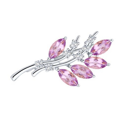 Brosca din argint cu ametiste și zirconii cubice