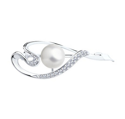 Brosca de argint cu perle și zirconii cubice