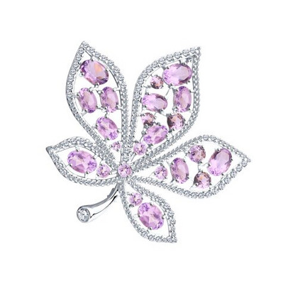 Brosca din argint cu ametiste și zirconii cubice