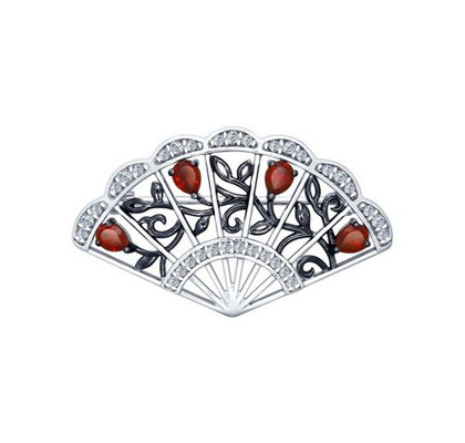 Brosca „Evantai” din argint cu granate și zirconii cubice