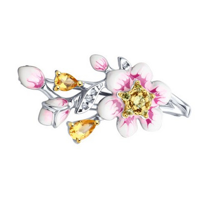 Brosca din argint aurit cu citrine, email și zirconii cubice