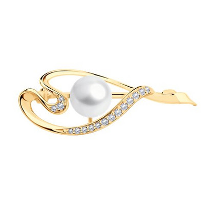 Brosca placată cu aur cu perle și zirconii cubice