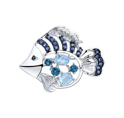 Brosca din argint cu un mix de topaze și zirconii cubice