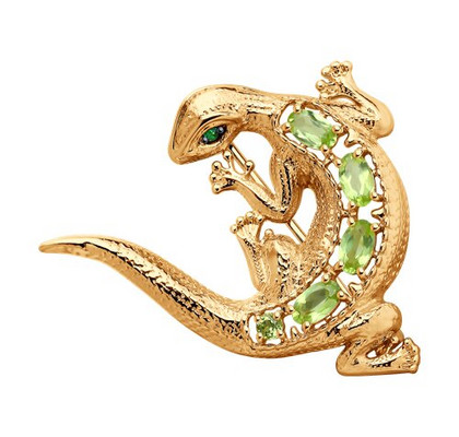 Brosca din argint aurit cu crizolit și zirconii cubice