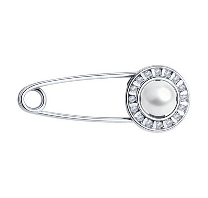 Brosca din argint cu perle și zirconii cubice