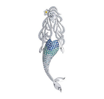 Brosa din argint cu email și zirconiu cubic