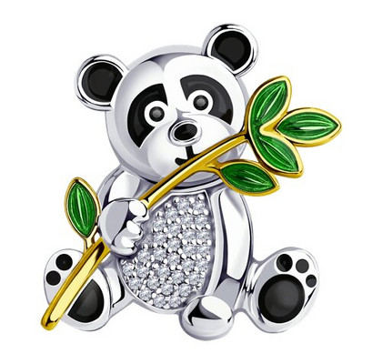 Brosa din argint placat cu aur cu email și zirconiu cubic