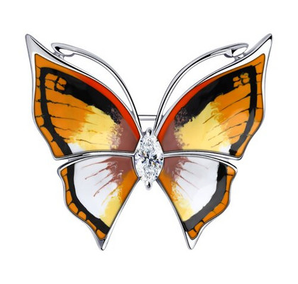 Brosa din argint cu email și zirconiu cubic