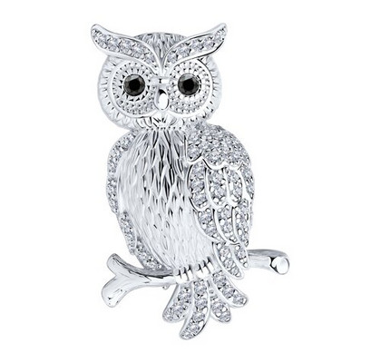 Brosa din argint în formă de bufniță, decorată cu zirconiu cubic