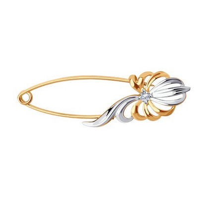 Broșă din aur galben cu zirconii