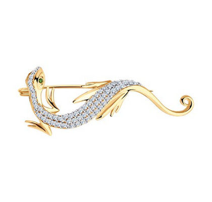 Broșă din aur cu zirconii cubic în formă de șopârlă