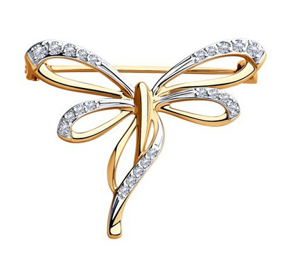 Broșă din aur galben cu zirconii