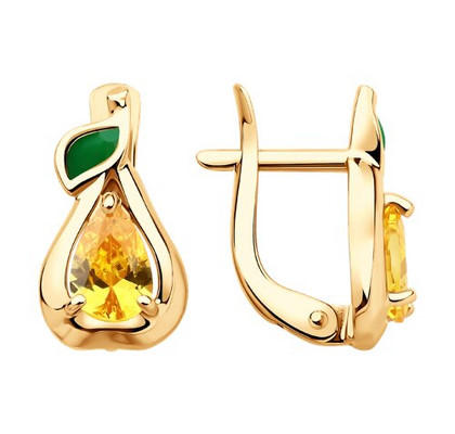 Cercei din aur cu cristale de zirconiu cubic și email