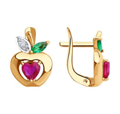 Cercei din aur cu corundum și cristale de zirconiu cubic