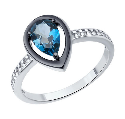 Inel de argint cu topaz London Blue și zirconiu cubic