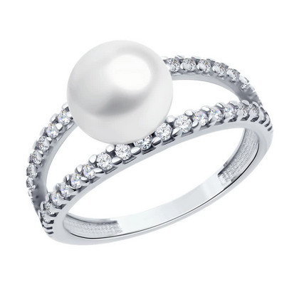 Inel de argint cu perlă și zirconiu cubic