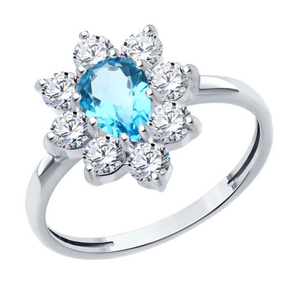 Inel de argint cu topaz și zirconiu cubic