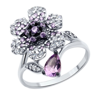 Inel de argint cu ametist și zirconiu cubic