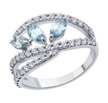 Inel de argint cu topaze și zirconiu cubic