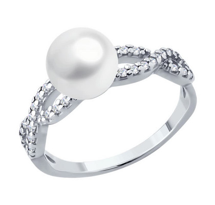 Inel de argint cu perlă și zirconiu cubic