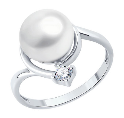 Inel de argint cu perlă și zirconiu cubic