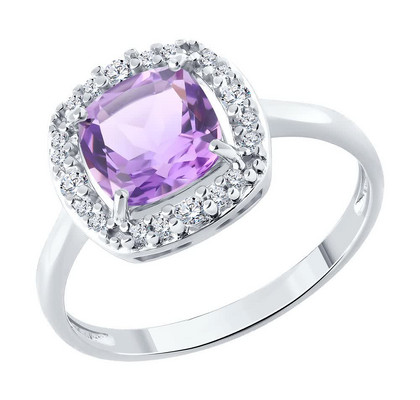 Inel de argint cu ametist și zirconiu cubic