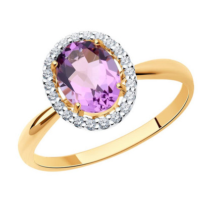 Кольцо из золота с аметистом и фианитами 