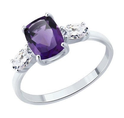 Inel de argint cu ametist și zirconiu cubic
