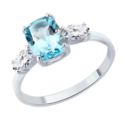 Кольцо из серебра с топазом и фианитами