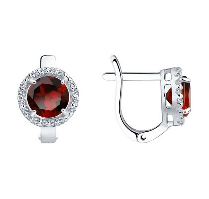Cercei din argint cu granate și zirconiu cubic