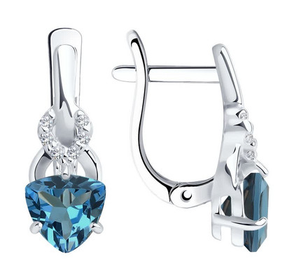 Cercei din argint cu topaze London Blue și zirconiu cubic