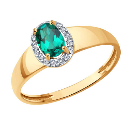 Inel din aur cu smarald hidrotermal și zirconii