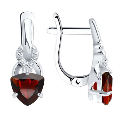 Cercei din argint cu granate și zirconiu cubic